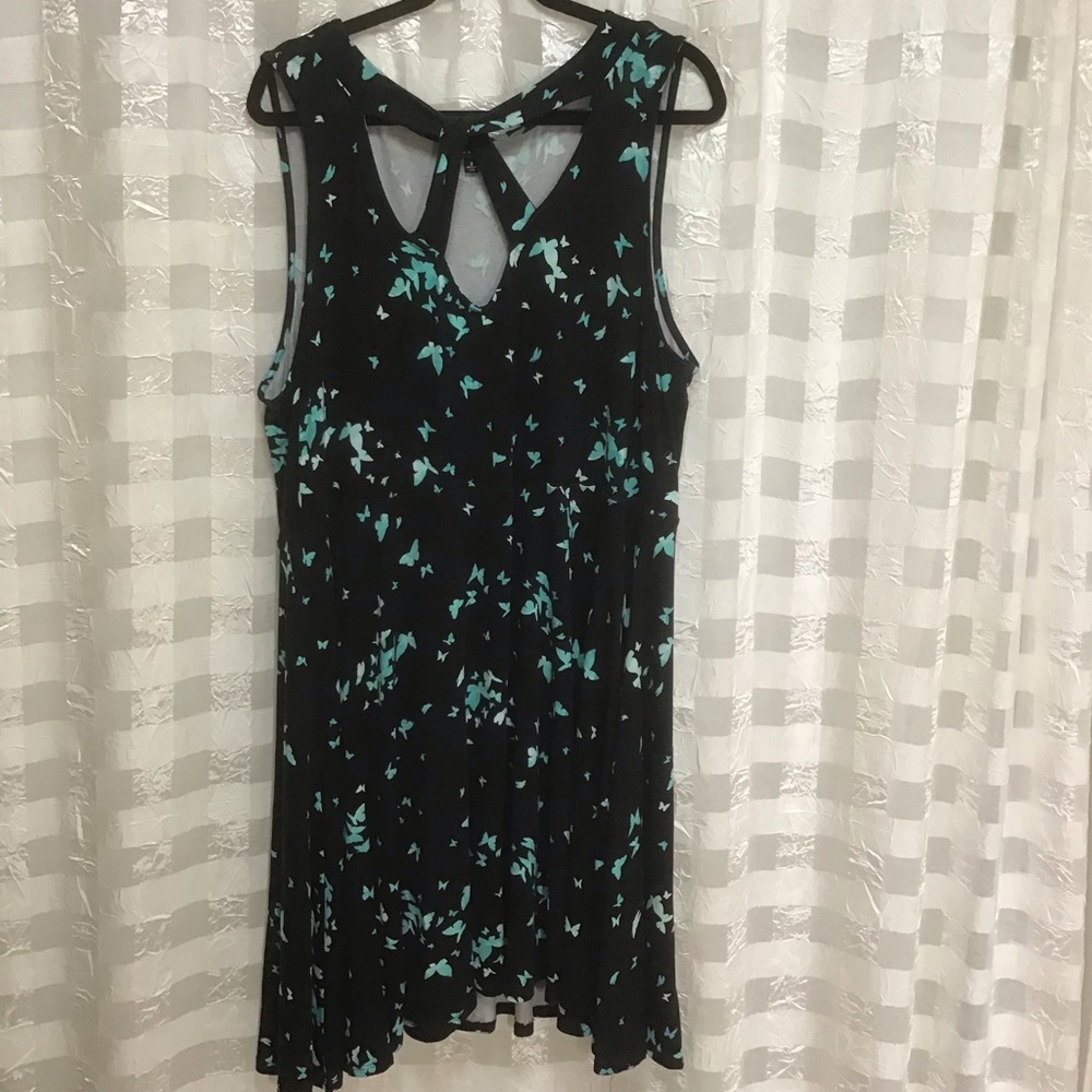 Torrid Black & Greenish Blue Butterfly Print Fit & Flare Sleeveless Dress 3XL